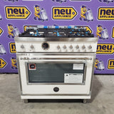Bertazzoni 36 Inch Freestanding Gas Range with 6 Sealed Burners, 5.7 cu. ft. Oven Capacity, European Convection Oven, and 19000 BTU Power Burners HER366BCFGMAVT - Scratch & Dent (Minor)