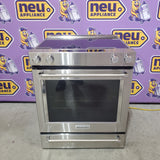 KitchenAid 30-in Glass Top 5 burners 7.1-cu ft Convection Oven Slide-In Electric Range in Stainless Steel KSEB900ESS - Open Box