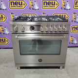 Bertazzoni 36 Inch Freestanding Gas Range with 6 Sealed Burners, European Convection Oven, Elegant Temperature Gauge, and 19000 BTU Power Burner MAS366BCFGMXT - Scratch & Dent (Minor)