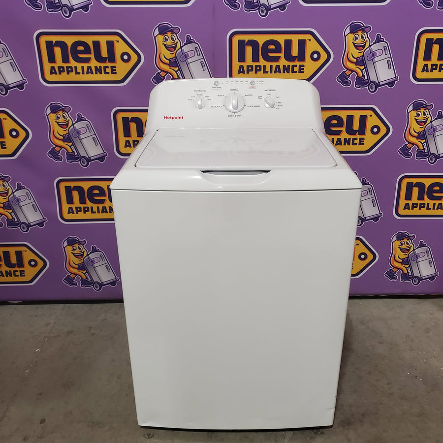 Hotpoint® 4.0 cu. ft. Capacity Washer with Cold Plus and Water Level Control HTW265ASWWW - Scratch & Dent (Minor) and Hotpoint 6.2 cu. ft. Capacity Electric Dryer with Up To 120 ft. Venting and Shallow Depth HTX26EASWWW - Scratch & Dent (Moderate)