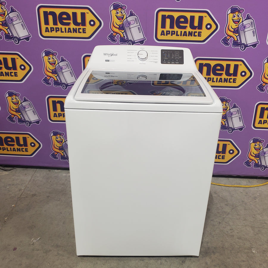 Whirlpool 4.2-4.3 Cu. Ft. Top Load Washer with 2-in-1 Removable Agitator and Soft Close Glass Lid WTW4307SW - Scratch & Dent (Minor) and Whirlpool 7.0 cu. ft. Electric Dryer with Adaptive Dry and Wrinkle Shield™ Option WED4307SW - Open Box
