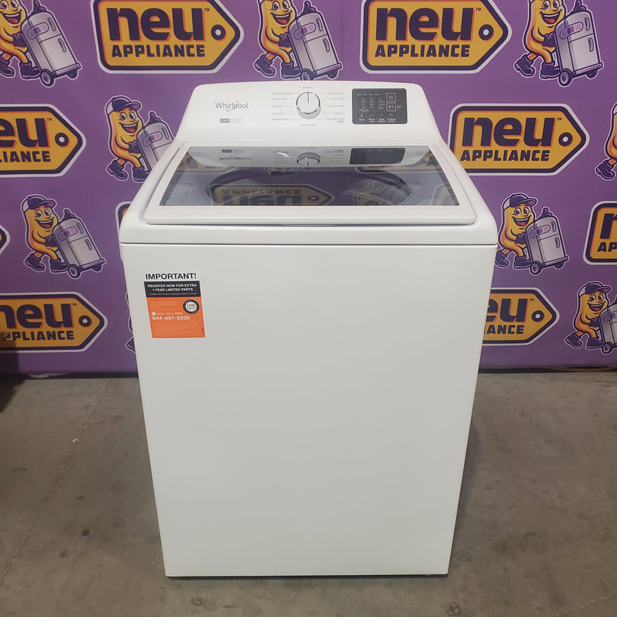 Whirlpool 4.2-4.3 Cu. Ft. Top Load Washer with 2-in-1 Removable Agitator and Soft Close Glass Lid WTW4307SW - Open Box and Whirlpool 7.0 cu. ft. Electric Dryer with Adaptive Dry and Wrinkle Shield™ Option WED4307SW - Scratch & Dent (Minor)
