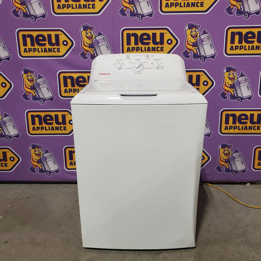 Hotpoint® 4.0 cu. ft. Capacity Washer with Cold Plus and Water Level Control HTW265ASWWW - Scratch & Dent (Moderate) and Hotpoint 6.2 cu. ft. Capacity Electric Dryer with Up To 120 ft. Venting and Shallow Depth HTX26EASWWW - Open Box