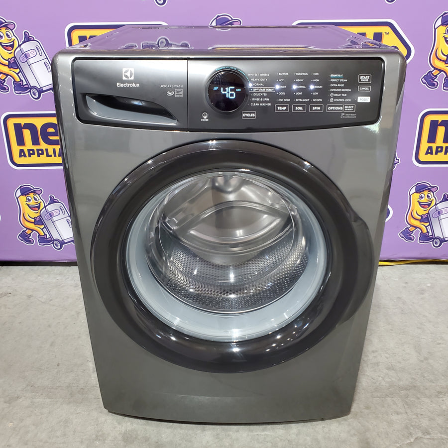 Electrolux 400 Series Front Load Washer - 4.5 Cu. Ft. ELFW7437AT - Scratch & Dent (Minor) and Electrolux 8-cu ft Stackable Vented Electric Dryer with Steam Cycle in Titanium ELFE7437AT - Scratch & Dent (Moderate)