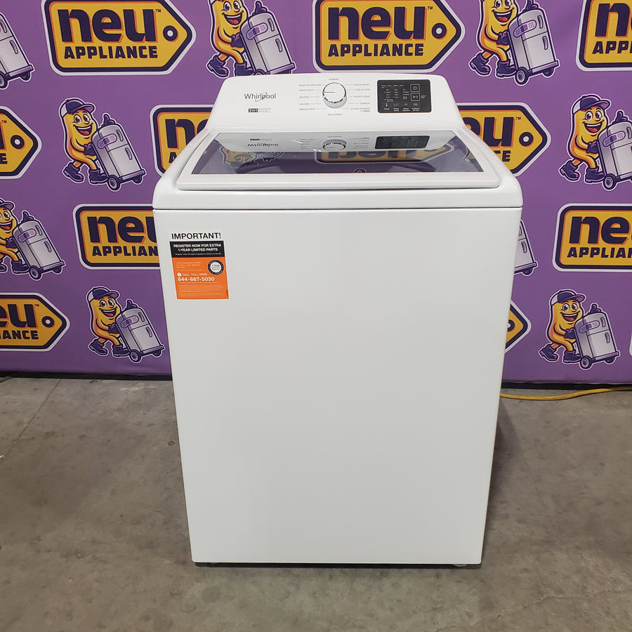 Whirlpool 4.2-4.3 Cu. Ft. Top Load Washer with 2-in-1 Removable Agitator and Soft Close Glass Lid WTW4307SW - Open Box and Whirlpool 7.0 cu. ft. Electric Dryer with Adaptive Dry and Wrinkle Shield™ Option WED4307SW - Open Box