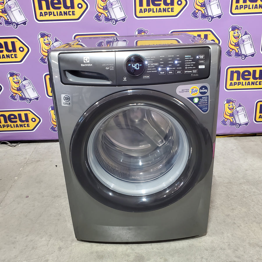 Electrolux 400 Series Front Load Washer - 4.5 Cu. Ft. ELFW7437AT - Open Box and Electrolux 8-cu ft Stackable Vented Electric Dryer with Steam Cycle in Titanium ELFE7437AT - Scratch & Dent (Minor)