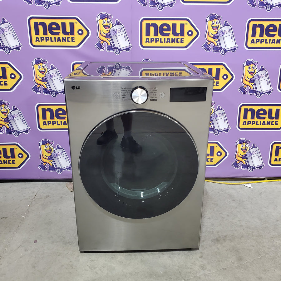 LG 5.0 cu. ft. Mega Capacity Smart Front Load Washer with TurboWash® 360° and AI Sensing WM5800HVA - Open Box and LG 7.4-cu ft Stackable Vented Electric Dryer with Steam Cycle in Graphite Steel DLEX5800V - Scratch & Dent (Moderate)