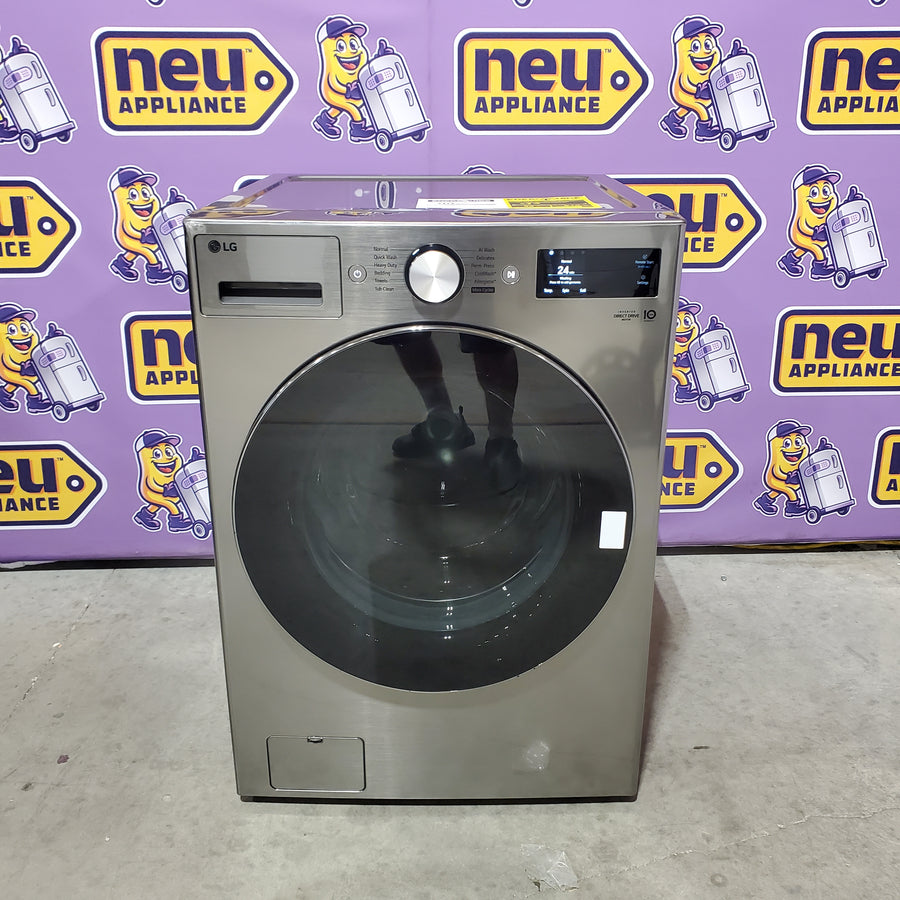LG 5.0 cu. ft. Mega Capacity Smart Front Load Washer with TurboWash® 360° and AI Sensing WM5800HVA - Scratch & Dent (Minor) and LG 7.4-cu ft Stackable Vented Electric Dryer with Steam Cycle in Graphite Steel DLEX5800V - Scratch & Dent (Moderate)