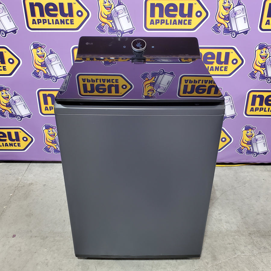 LG 5.5 Cu. Ft. High Efficiency Smart Top Load Washer with EasyUnload WT8600CB - Scratch & Dent (Minor) and LG 7.3 cu. ft. Ultra Large Capacity Rear Control Electric Dryer with LG EasyLoad™ Door and TurboSteam™ DLEX8600BE - Scratch & Dent (Minor)