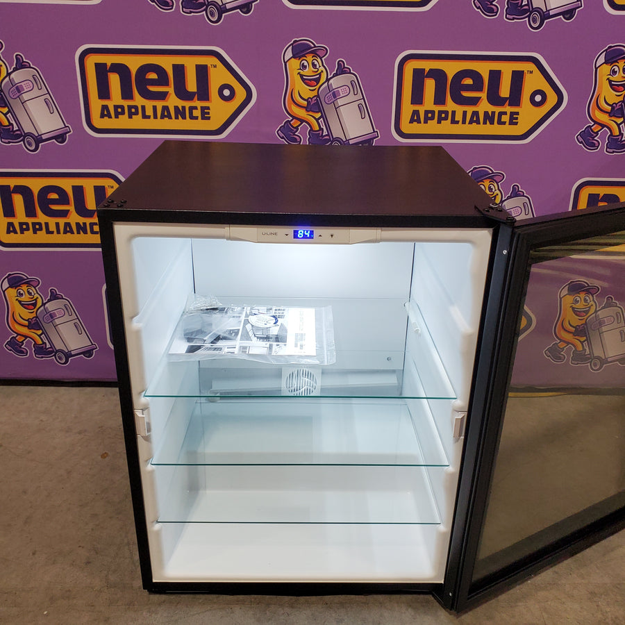 U-Line 5.4 cu. ft. Undercounter Refrigerator with 70 Bottle Capacity, 3 Adjustable Glass Shelves, Glass Door, Interior LED Lighting, and Reversible Door Swing U-ADA24RGLB-13B - Open Box