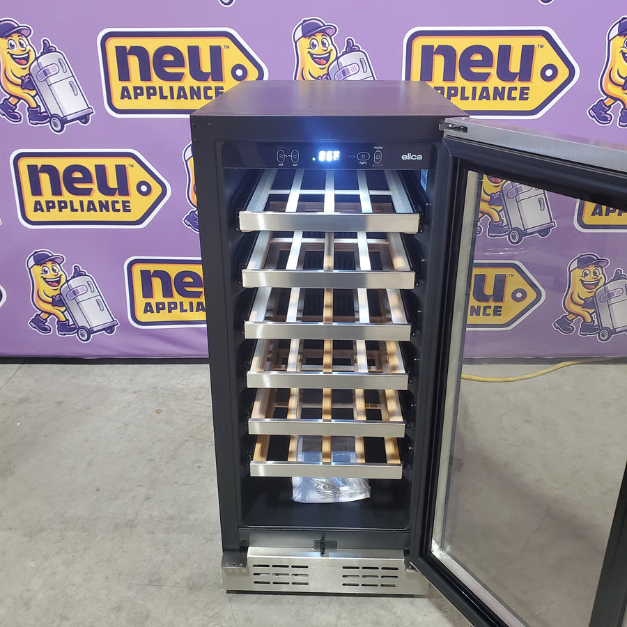 Elica 15 Inch Freestanding/Built-In Wine Cellar with 27 Bottles Capacity, 2.9 cu. ft. Capacity, 6 Full Extension Racks Beechwood, Double Panel Tempered Glass Door, and 3 Level White LED Lighting EWS31SS1 - Scratch & Dent (Minor)