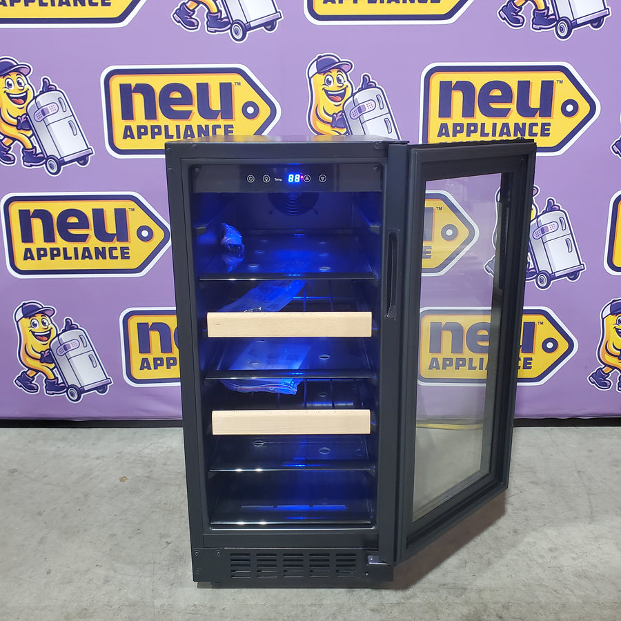 Azure 15 Inch Beverage Center with 3 cu. ft. Capacity, Glass Shelving, Wine Racks, Field Reversible Door, Digital Display Controls, Auto Defrost, and Blue LED Lighting A115BEV-O - Open Box
