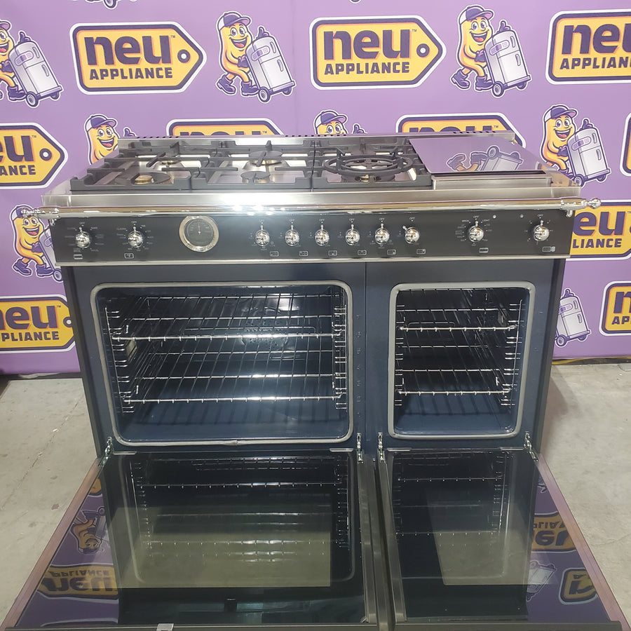 Bertazzoni 48 Inch Freestanding Dual Fuel Range with 6 Sealed Burners, Double Oven, 7 Cu. Ft. Total Capacity, Continuous Grates, Self Clean, Elegant Digital Gauge, and Dual Diagonal Convection Fans HERT486GDFSNET - Open Box