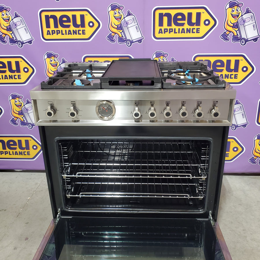 Bertazzoni 36" Professional Series Range Gas Oven 6 Brass Burners in Black PRO366BCFGMNET - Open Box