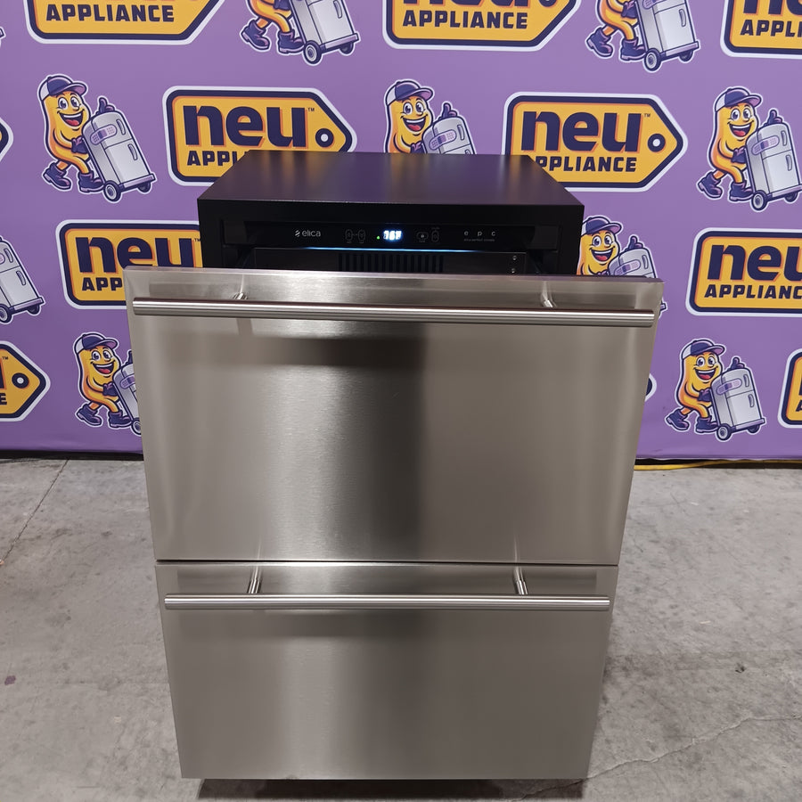 Elica 24 Inch Panel Ready Built-In/Freestanding Undercounter Double-Drawer Refrigerator with 4.7 Cu. Ft. Capacity, 115 Total Can Capacity, and 39 dBA EBD51SS1 - Scratch & Dent (Minor)