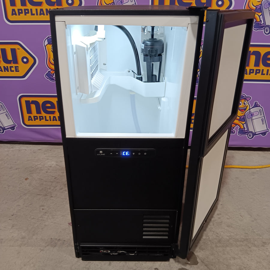 U-Line 15 Inch Clear Cube Ice Maker with 55 lbs Daily Production, 25lbs Storage Capacity, Digital Touchpad Control, Cleaning Indicator, LED Lighting, Heavy Duty Ice Scoop, and Field Reversible Door UHCL115IS01A - Scratch & Dent (Moderate)