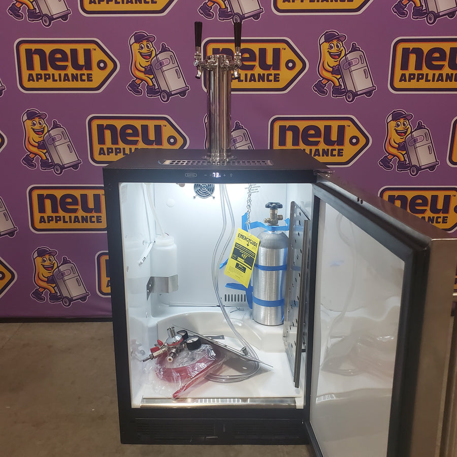 Marvel 24 Inch Freestanding/Built-In Beer Dispenser with 5.7 Cu. Ft. Capacity, Lo-Boy Coupler, 2 Stow-on-Board Stainless Steel Shelves, Dynamic Cooling Technology, and Integrated Drain System MLKR224SSB1A - Scratch & Dent (Minor)