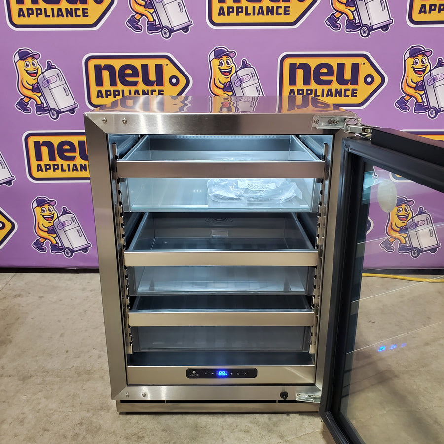 U-Line 24 Inch Undercounter Refrigerator with 5.2 cu. ft. Capacity, 94-Bottle Capacity, 148-Can Capacity, LED Lighting, Digital Touch Pad Control, Convection Cooling, and Reversible Soft Close Door UHRE524-IG01A - Scratch & Dent (Minor)