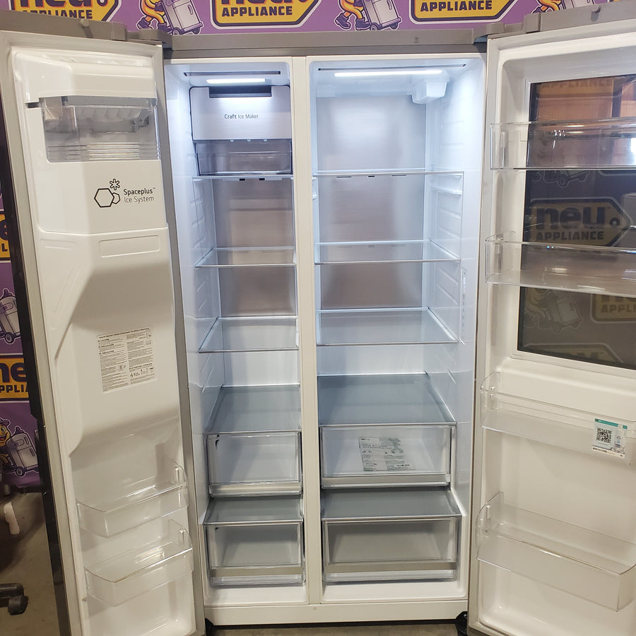 LG ENERGY STAR 27 cu. ft. Side by Side Refrigerator with Edge-to-Edge InstaView in Print Proof Stainless Steel LRSOS2706S - Scratch & Dent (Minor)