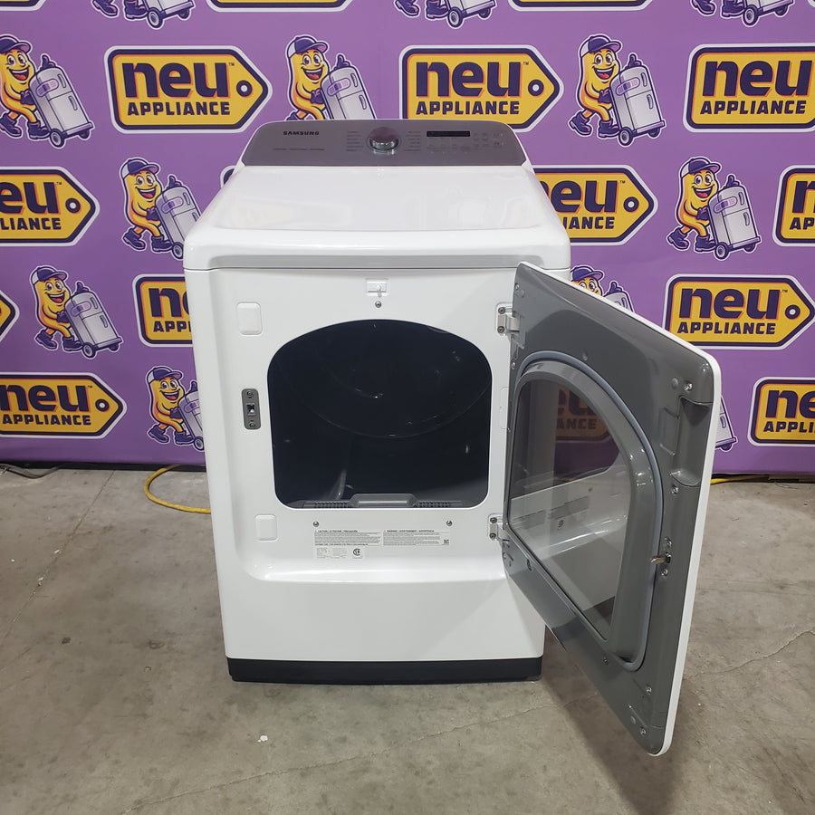 Samsung 5.0 cu. ft. Top Load Washing Machine with Active Water Jet WA50R5200AW - Scratch & Dent (Moderate) and Samsung White Smart Electric 7.4 Cu. Ft. Dryer with Sensor Dry and Steam Sanitize+ DVE52A5500W - Scratch & Dent (Minor)