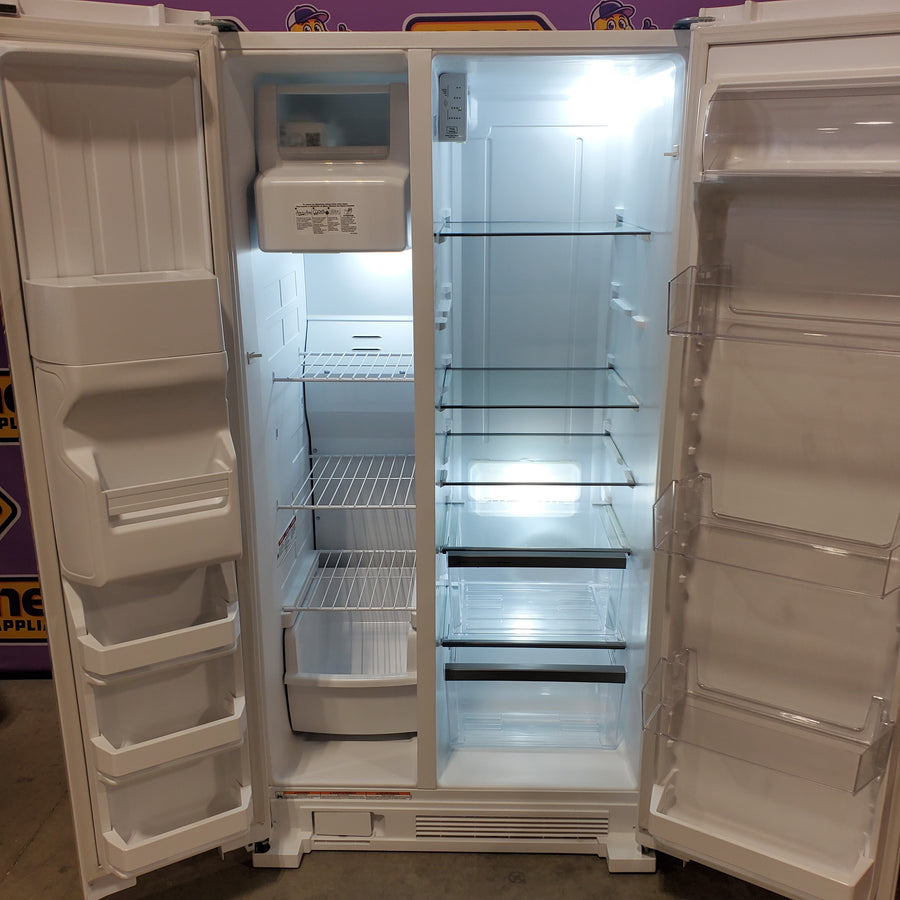 Whirlpool 24.6-cu ft Standard-Depth Side-by-Side Refrigerator with Ice Maker, Water and Ice Dispenser in White WRS315SDHW - Scratch & Dent (Minor)