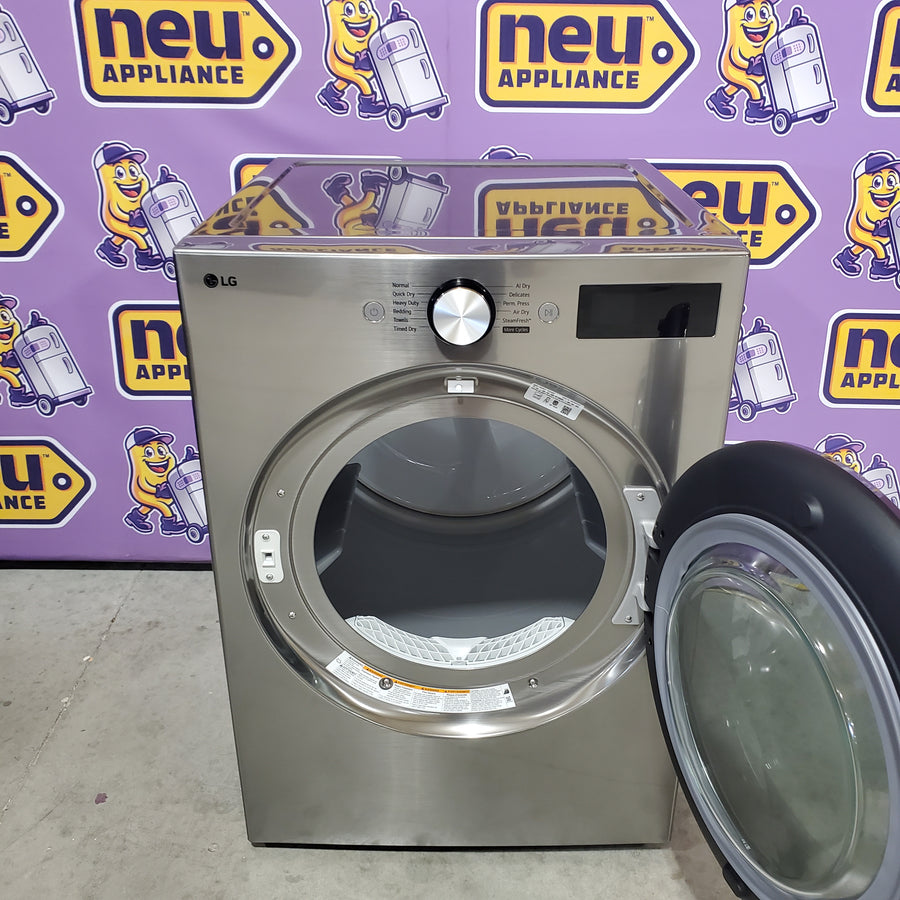 LG 5.0 cu. ft. Mega Capacity Smart Front Load Washer with TurboWash® 360° and AI Sensing WM5800HVA - Open Box and LG 7.4-cu ft Stackable Vented Electric Dryer with Steam Cycle in Graphite Steel DLEX5800V - Scratch & Dent (Moderate)