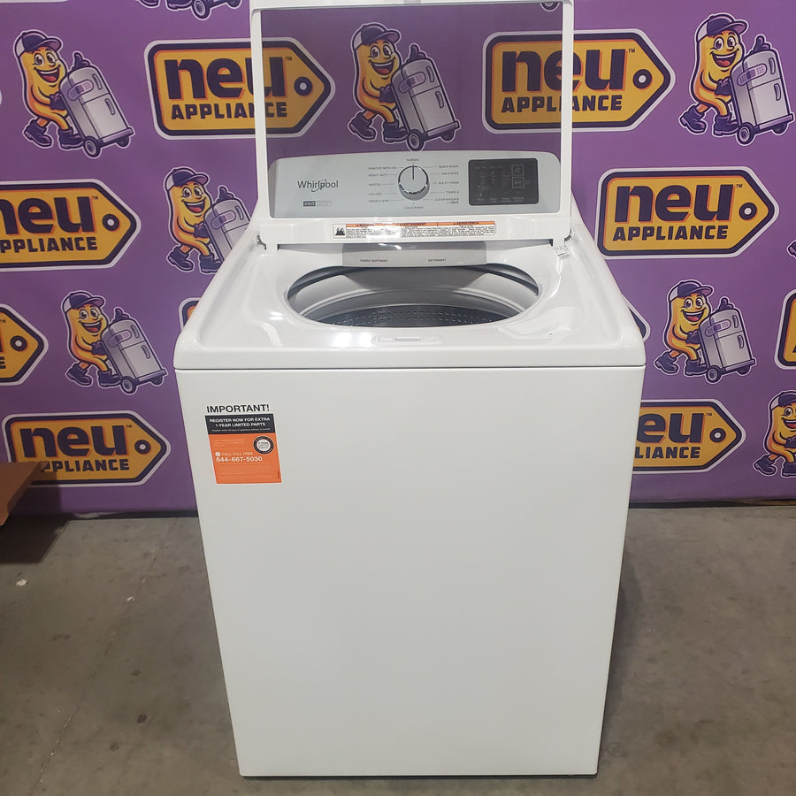 Whirlpool 4.2-4.3 Cu. Ft. Top Load Washer with 2-in-1 Removable Agitator and Soft Close Glass Lid WTW4307SW - Open Box and Whirlpool 7.0 cu. ft. Electric Dryer with Adaptive Dry and Wrinkle Shield™ Option WED4307SW - Scratch & Dent (Minor)