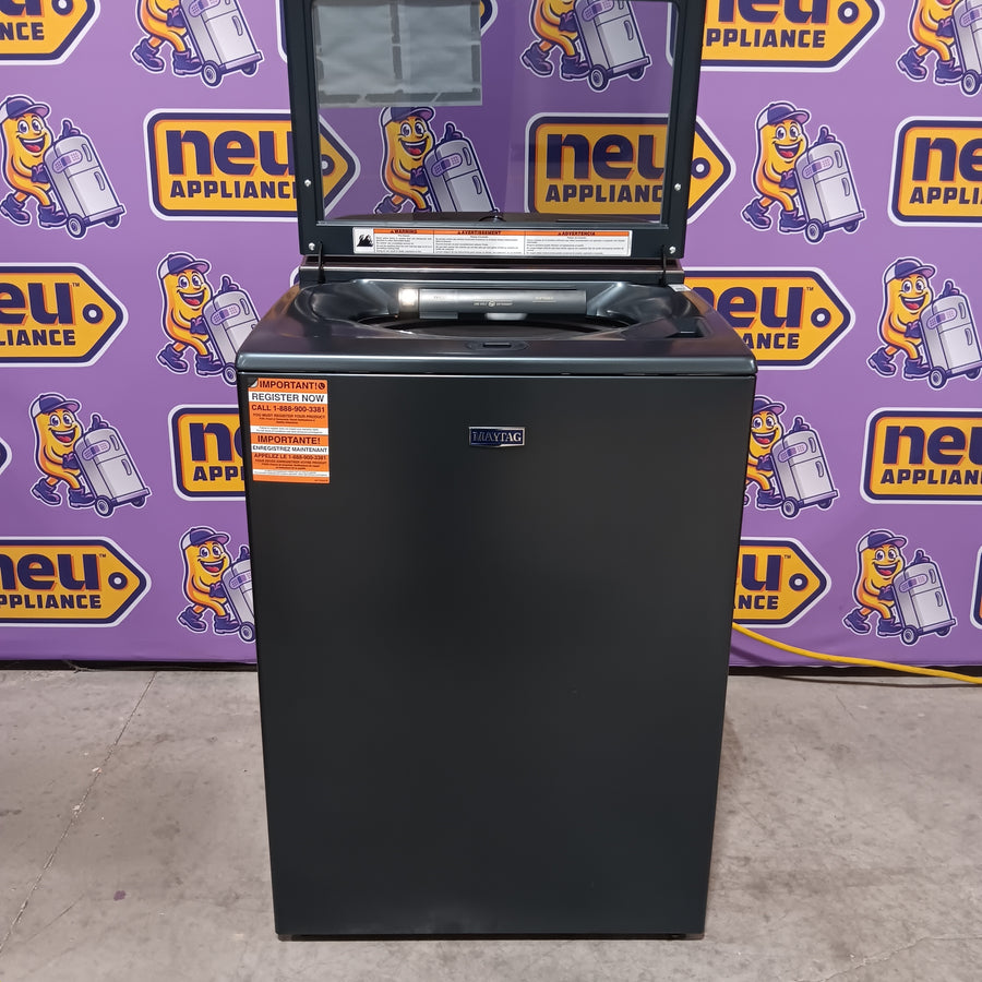 Maytag 5.2 cu. ft. Pet Pro Top Load Washer in Midnight Steel with Agitator, Extra Power and Sanitize Cycle with Oxi MTW7205RF - Open Box and Maytag 7.4 cu. ft. Smart Top Load Electric Dryer with Extra Power 16271 - MED6230HC - New in Box