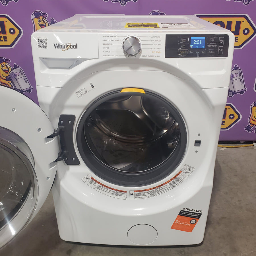 Whirlpool 4.5 cu. ft. Smart Front Load ENERGY STAR® Washer with FreshFlow™ Vent System WFW5720RW - Open Box and Whirlpool 7.4 cu. ft. Smart Front Load ENERGY STAR® Electric Dryer with Wrinkle Shield™ Option WED5720RW - Open Box