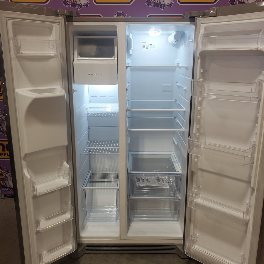 Frigidaire 25.6-cu ft ENERGY STAR Side-by-Side Refrigerator with Ice Maker in Fingerprint Resistant Stainless Steel FRSS26L3AF - Scratch & Dent (Moderate)