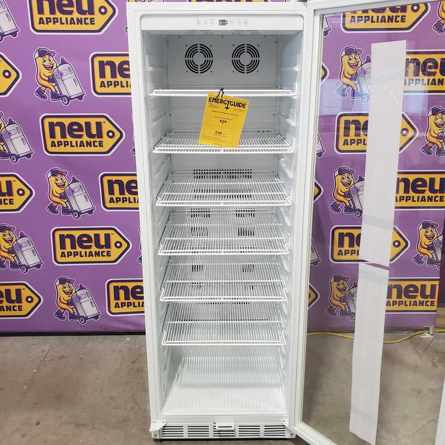 SOZT 23.54 in. Single Zone 588-Cans Commercial Beverage Cooler in White with Adjustable Shelves and LED Lights FM24WS - Scratch & Dent (Minor)