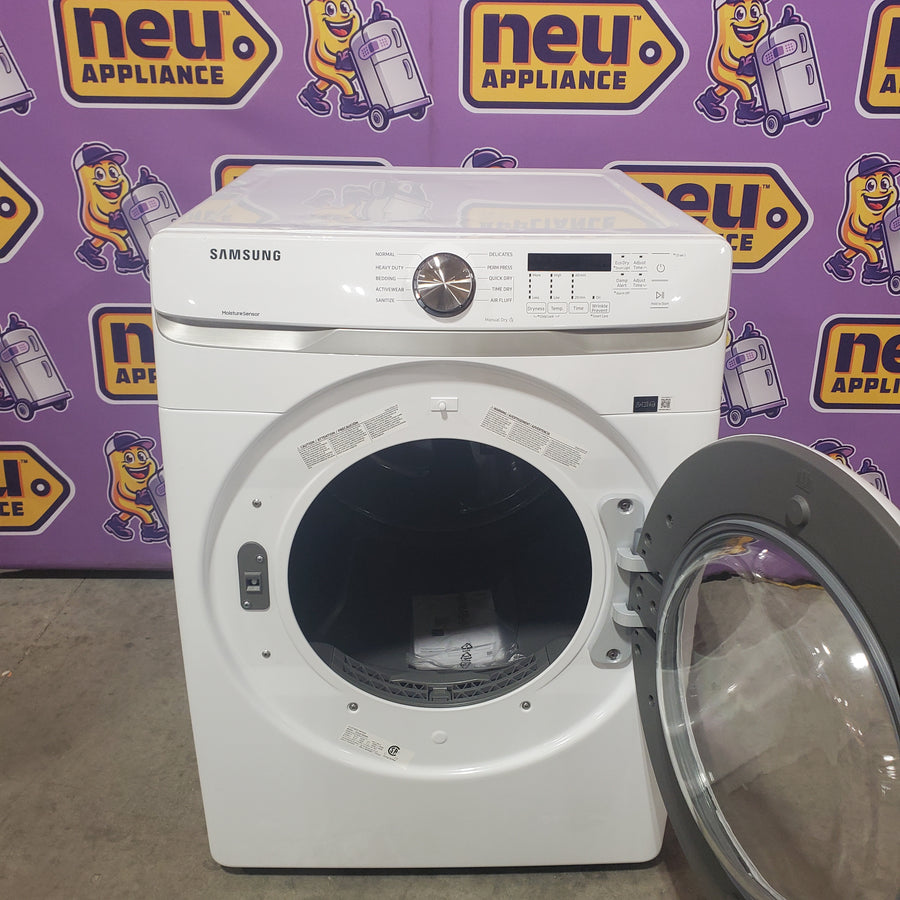 Samsung 7.5 cu. ft. Front Load Electric Dryer with Smart Care in White DVE45T6000W - Scratch & Dent (Major)