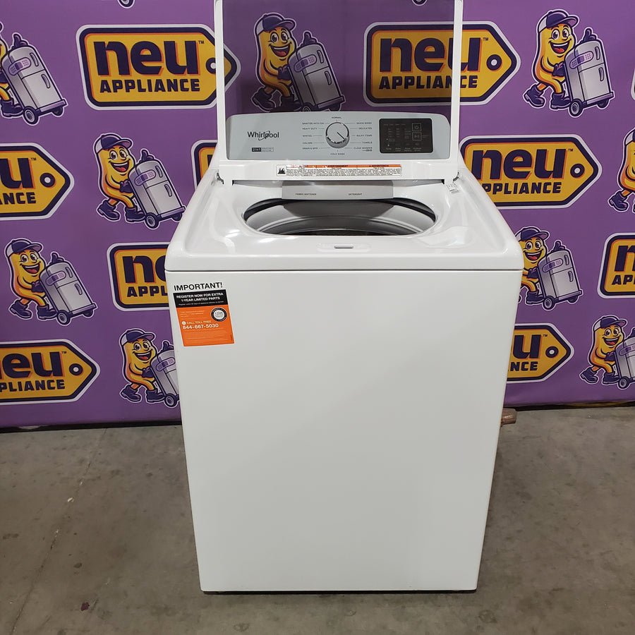 Whirlpool 4.2-4.3 Cu. Ft. Top Load Washer with 2-in-1 Removable Agitator and Soft Close Glass Lid WTW4307SW - Open Box and Whirlpool 7.0 cu. ft. Electric Dryer with Adaptive Dry and Wrinkle Shield™ Option WED4307SW - Scratch & Dent (Minor)