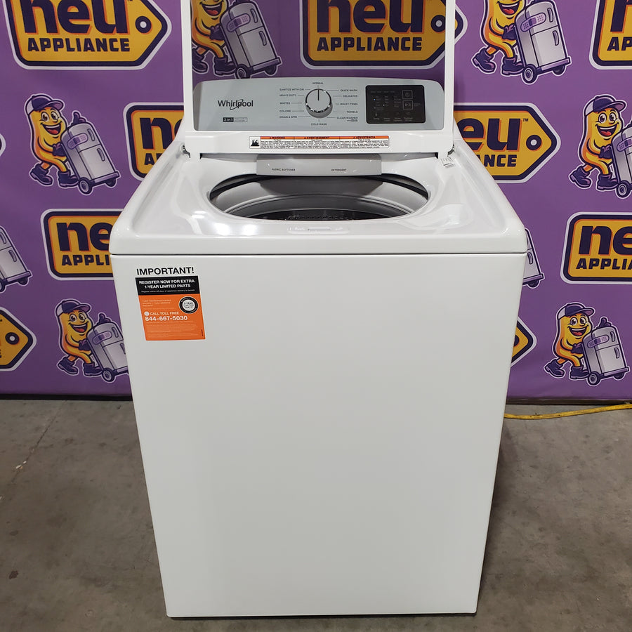 Whirlpool 4.2-4.3 Cu. Ft. Top Load Washer with 2-in-1 Removable Agitator and Soft Close Glass Lid WTW4307SW - Open Box and Whirlpool 7.0 cu. ft. Electric Dryer with Adaptive Dry and Wrinkle Shield™ Option WED4307SW - Scratch & Dent (Minor)