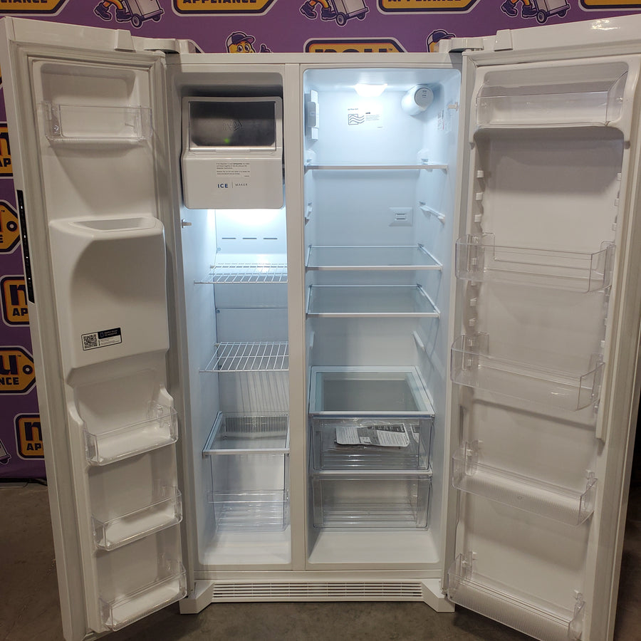 Frigidaire 25.6 cu. ft. Side by Side Refrigerator in White with Exterior Ice and Water Dispenser FRSS2623AW - Scratch & Dent (Minor)