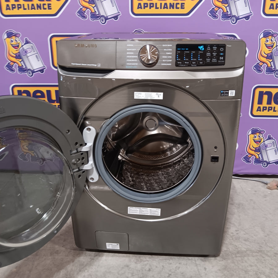 Samsung 4.5 cu. ft. Large Capacity Smart Front Load Washer with Super Speed Wash in Platinum WF45B6300AP - Scratch & Dent (Minor) and Samsung 7.5 cu. ft. Front Load Electric Dryer with Steam 16272 - DVE45B6300P - Scratch & Dent (Minor)
