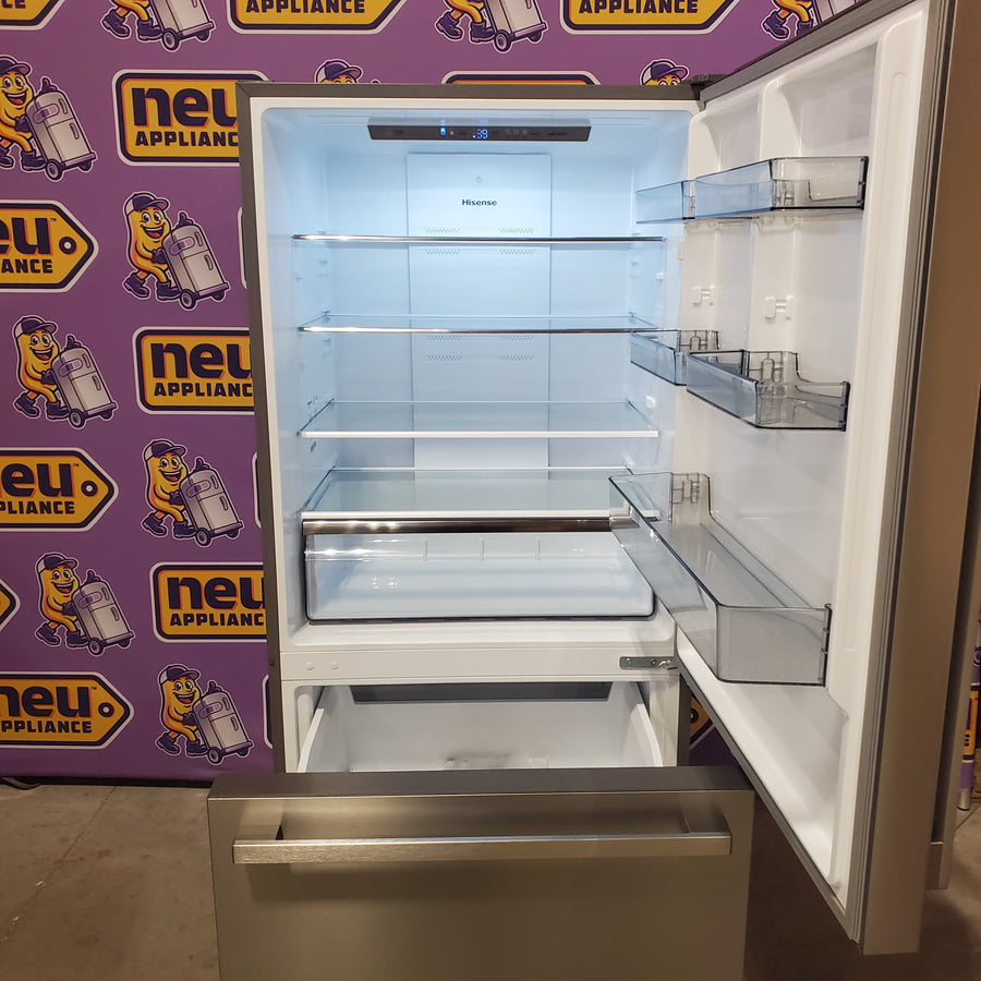 Hisense Counter Depth Bottom Freezer 17.2 Cu. Ft. Refrigerator with LED Lighting and Super Cool and Super Freeze in Fingerprint Stainless Steel HRB171N6ASE - Scratch and Dent (Major)