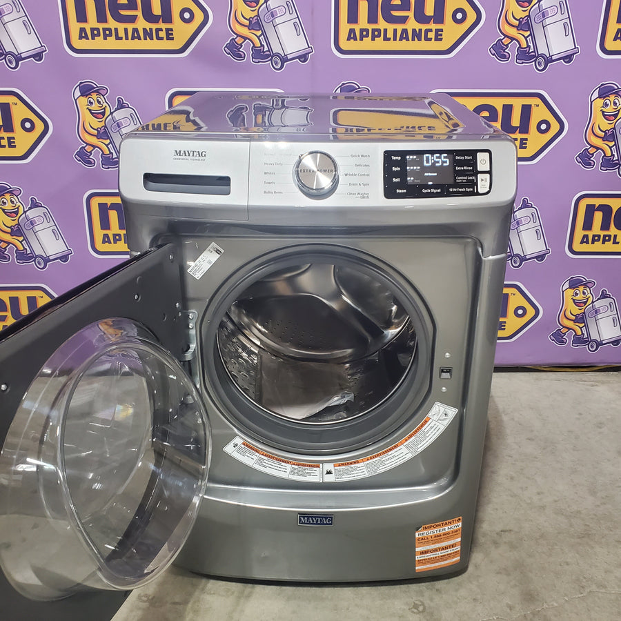 Maytag 4.5-cu ft High Efficiency Stackable Steam Cycle Front-Load Washer MHW5630HC - Open Box and Maytag 7.4 cu. ft. Smart Pet Pro Front Load Electric Dryer MED7020RF - Scratch & Dent (Minor)
