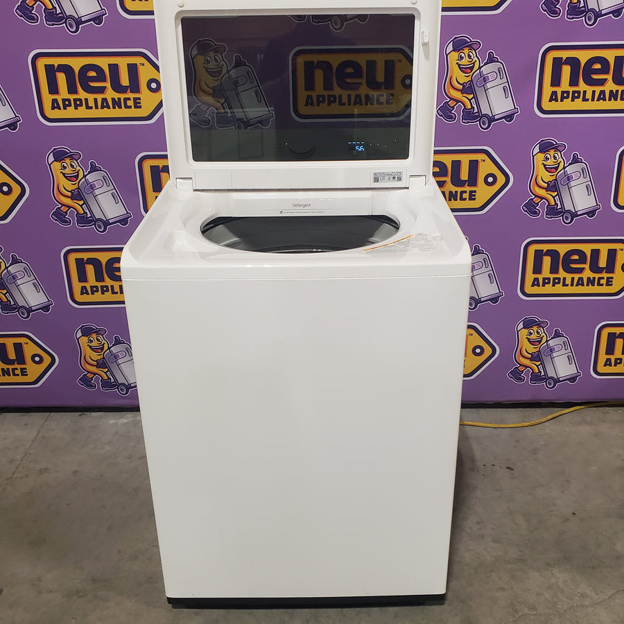 LG 5.0 cu.ft. SMART Top Load Washer in Alpine White with TurboWash WT8200CW - Scratch & Dent (Minor) and LG 7.3 cu. ft. Ultra Large Capacity Rear Control Electric Dryer with AI Sensing and ThinQ® Smart Features DLE8200W - Scratch & Dent (Moderate)