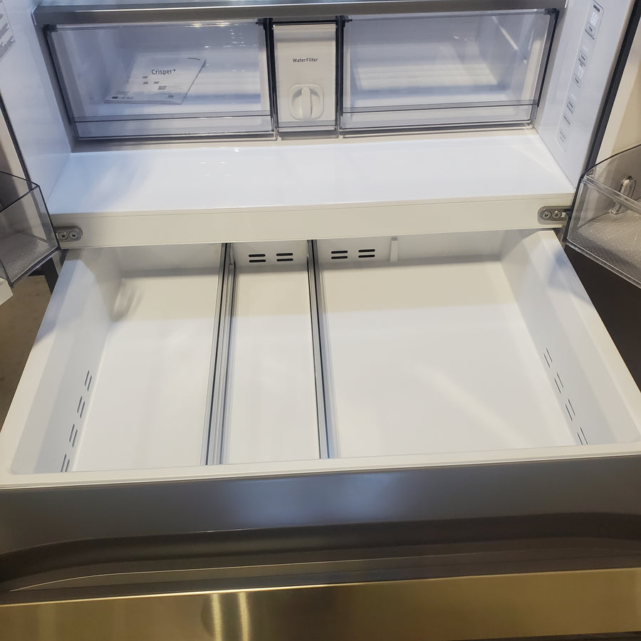 Samsung Bespoke 36 in. 29 cu. ft. Standard Depth 4-Door French Door Refrigerator in Stainless Steel with Beverage Center RF70F29DER - Scratch & Dent (Moderate)