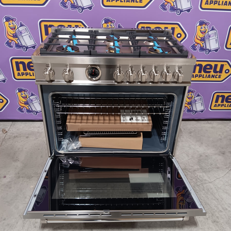 Bertazzoni 36 in. Wide 6 Burner 5.76 cu. ft. Master SeriesDual Fuel Freestanding Range in Stainless Steel MAS366BCFEPXT - Scratch & Dent (Minor)