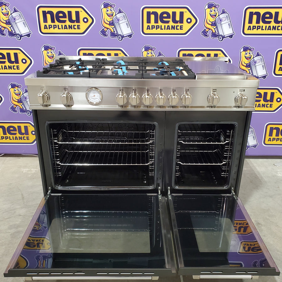 Bertazzoni 48 Inch Freestanding Gas Range with 7.1 cu. ft., 6 Sealed Burners, Griddle, and Convection MAST486GGASNEE - Scratch & Dent (Moderate)