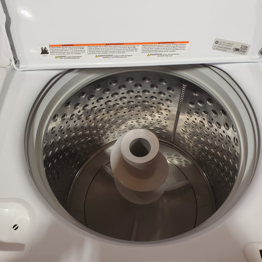 GE® 4.5 cu. ft. Capacity Washer with Stainless Steel Basket in White GTW465ASNWW - Certified Refurbished and GE White Electric 7.2 Cu. Ft. Dryer with Aluminized Alloy Drum GTD42EASJWW - Certified Refurbished