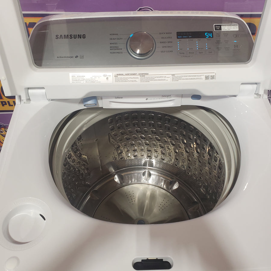 Samsung ENERGY STAR 5.0 cu. ft. Top Load Washing Machine with Active Water Jet WA50R5200AW - Certified Refurbished and Samsung 7.4 cu. ft. Vented Gas Dryer with Sensor Dry in White DVG50R5200W - Certified Refurbished