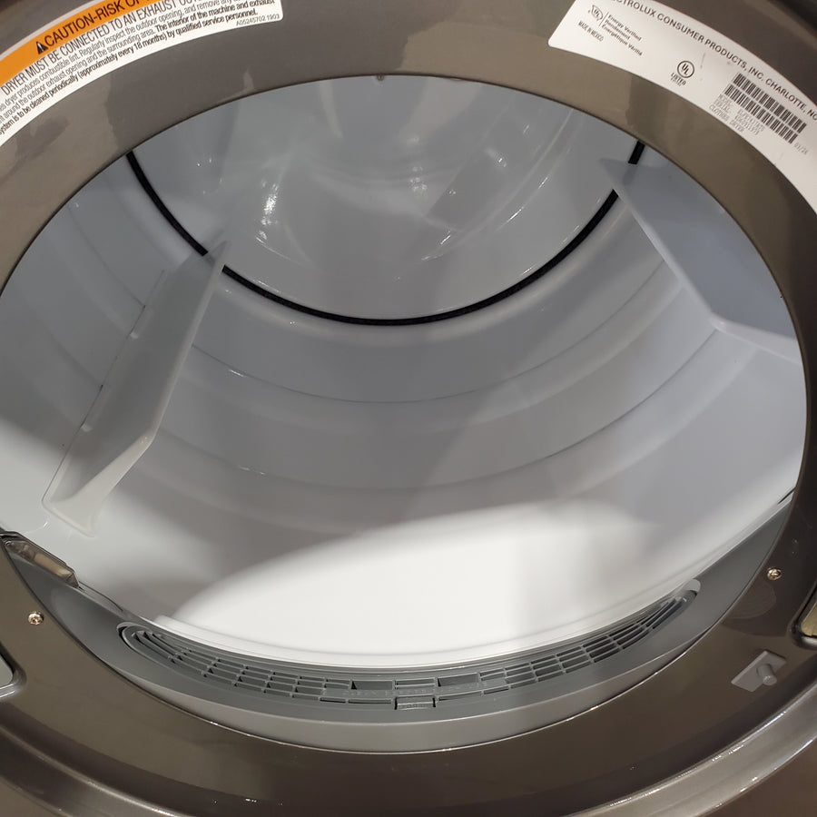 Electrolux 400 Series Front Load Washer - 4.5 Cu. Ft. ELFW7437AT - Scratch & Dent (Minor) and Electrolux 8-cu ft Stackable Vented Electric Dryer with Steam Cycle in Titanium ELFE7437AT - Scratch & Dent (Moderate)