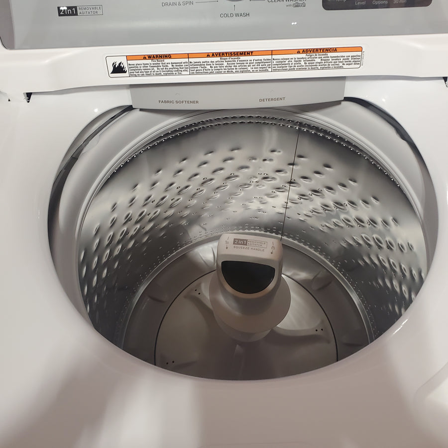 Whirlpool 4.2-4.3 Cu. Ft. Top Load Washer with 2-in-1 Removable Agitator and Soft Close Glass Lid WTW4307SW - Scratch & Dent (Minor) and Whirlpool 7.0 cu. ft. Electric Dryer with Adaptive Dry and Wrinkle Shield™ Option WED4307SW - Open Box