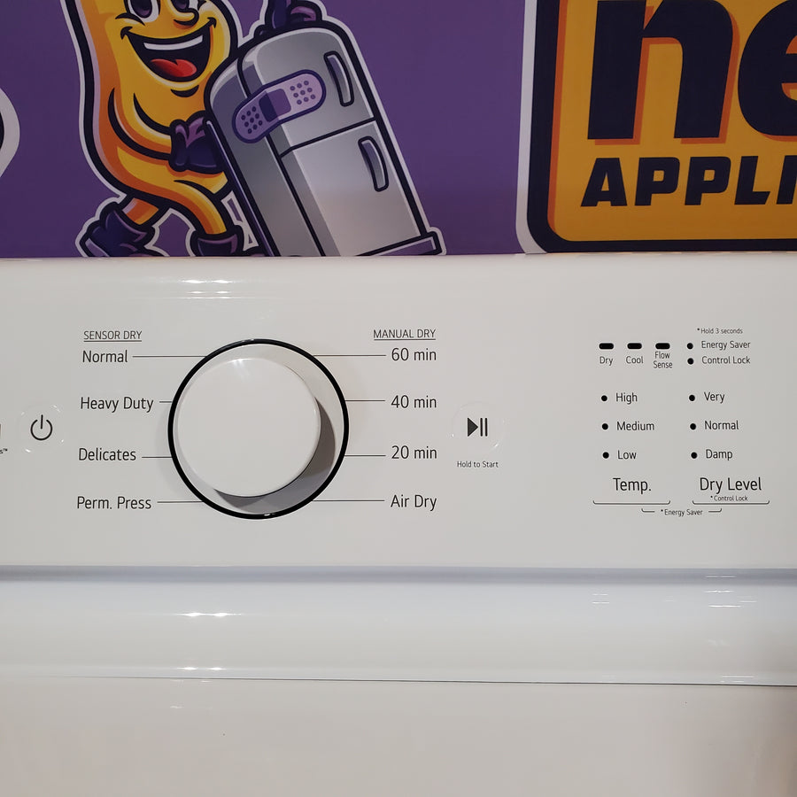 LG ENERGY STAR 7.3 cu. ft. Gas Dryer with Dial-A Cycle Knob and FlowSense Duct Clogging Indicator DLG6101W - Scratch & Dent (Major)