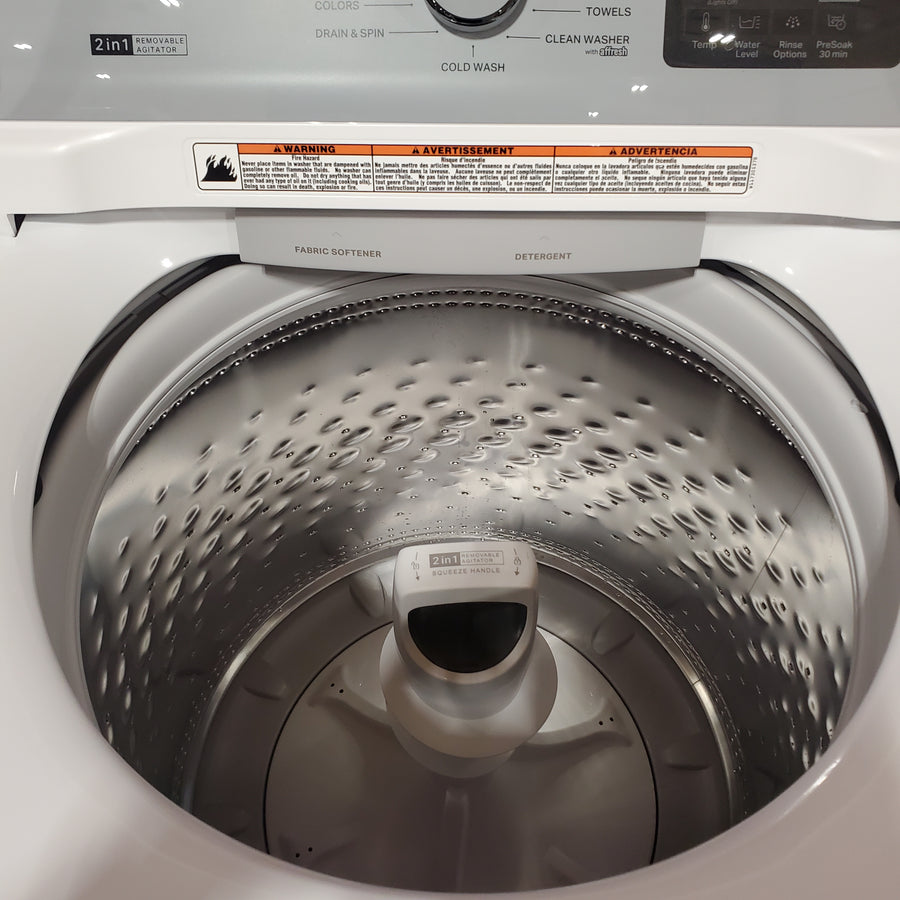 Whirlpool 4.2-4.3 Cu. Ft. Top Load Washer with 2-in-1 Removable Agitator and Soft Close Glass Lid WTW4307SW - Open Box and Whirlpool 7.0 cu. ft. Electric Dryer with Adaptive Dry and Wrinkle Shield™ Option WED4307SW - Scratch & Dent (Minor)