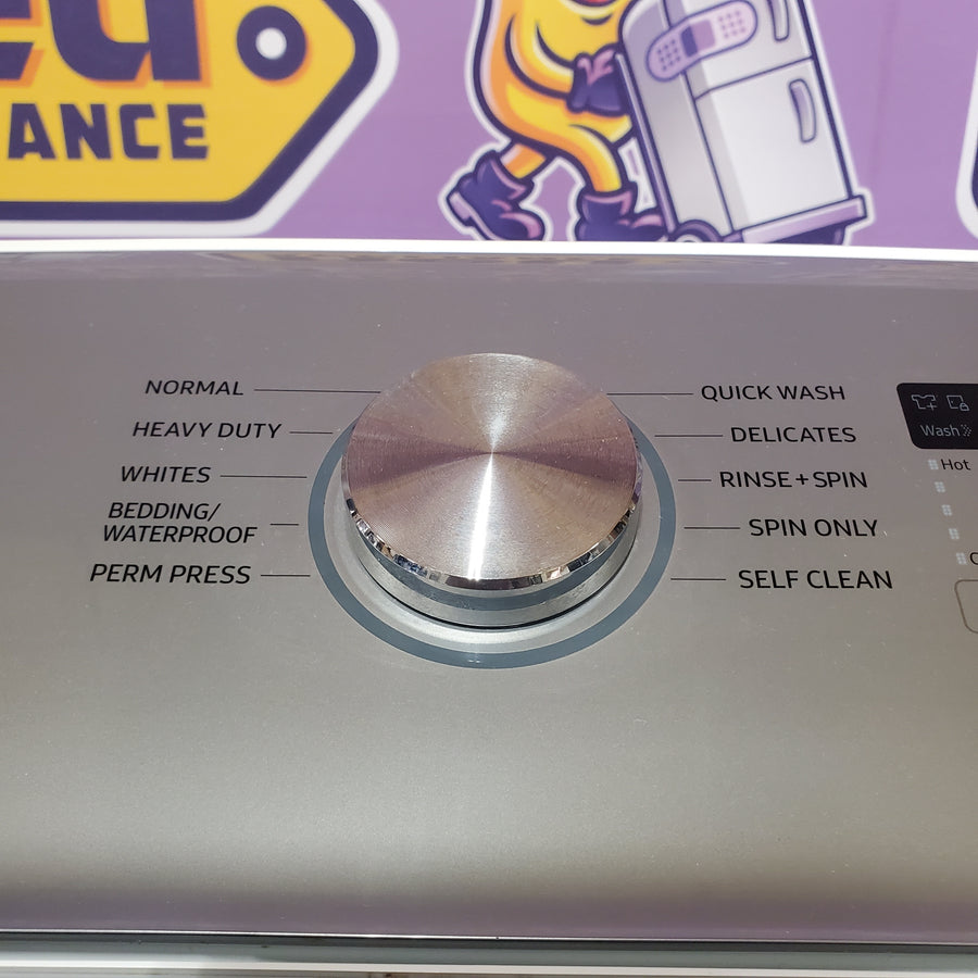 Samsung 5.0 cu. ft. Top Load Washing Machine with Active Water Jet WA50R5200AW - Scratch & Dent (Moderate) and Samsung White Smart Electric 7.4 Cu. Ft. Dryer with Sensor Dry and Steam Sanitize+ DVE52A5500W - Scratch & Dent (Minor)
