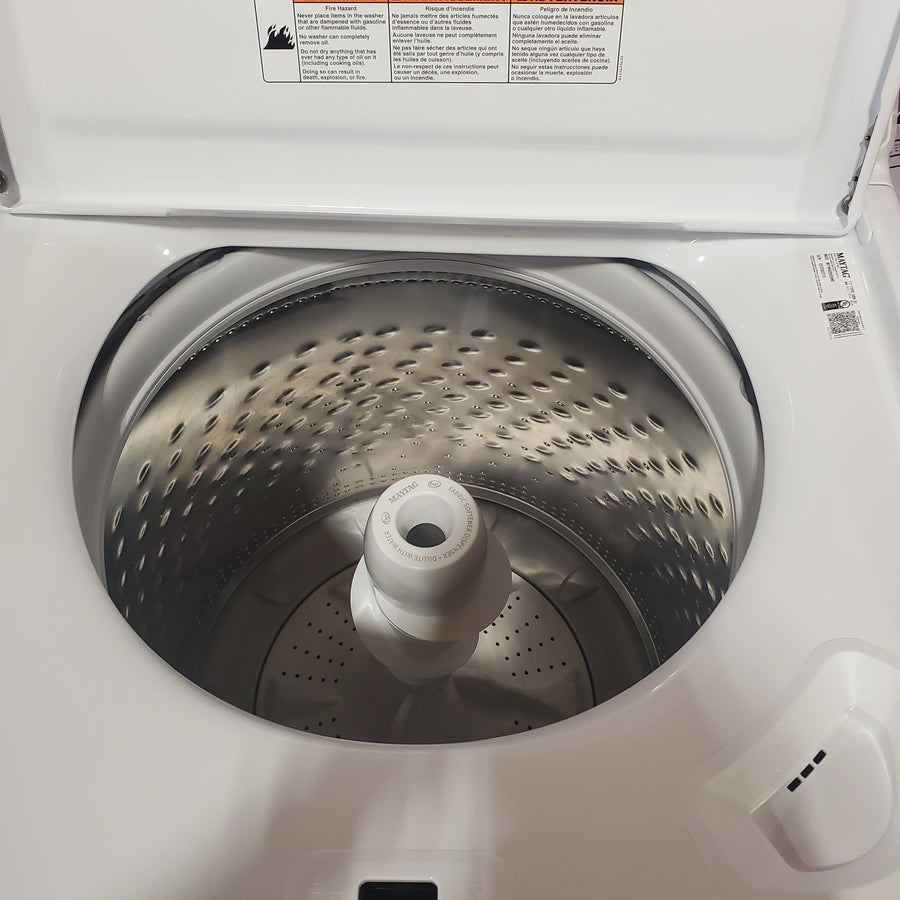 Maytag 4.2 Cu. Ft. Capacity Top Load Washer in White MTW4205SW - Open Box and MayTag 7.0 cu. ft. Top Load Electric Wrinkle Prevent Dryer MED4500MW - Scratch & Dent (Minor)
